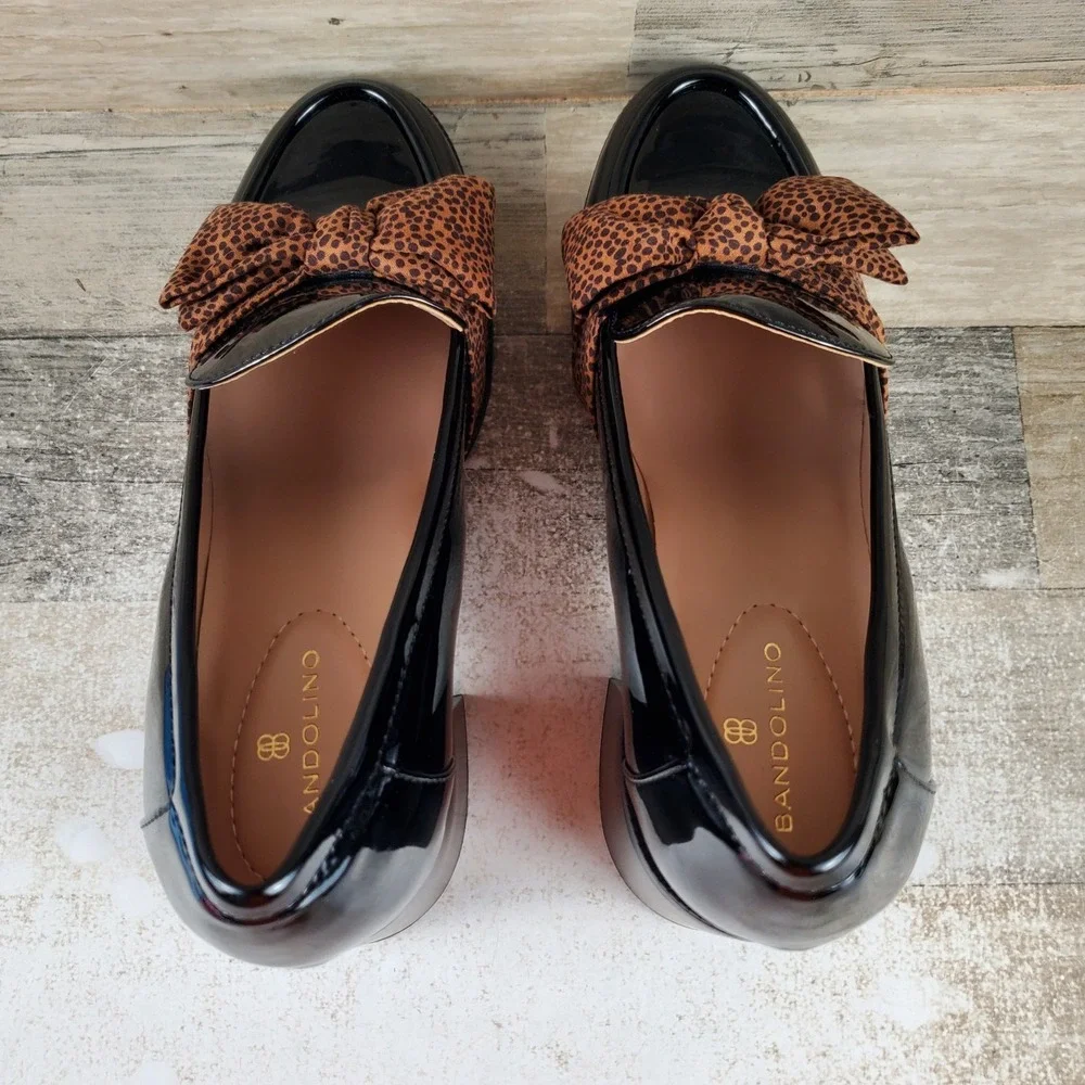 Bandolino Korrar Womens Loafer Shoes Sz 10 M Black High Block Heel Bow Wrapped